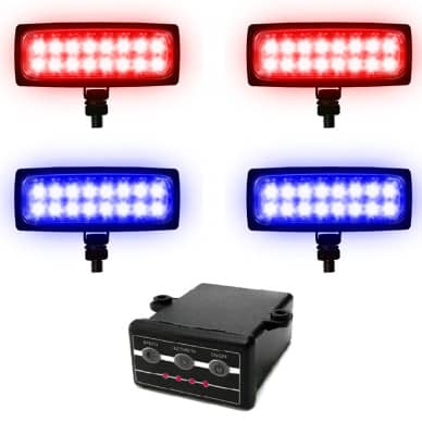 Estrobo em 2 cores.12v/24v 2 farol azul 2 farol vermelho. 6 efeitos de luz 