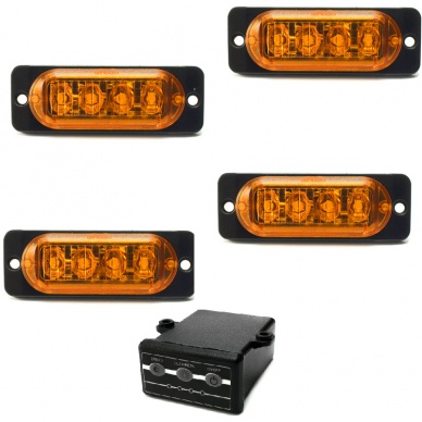 4 Estrobo Led �mbar laranja SMD alta visualiza��o efeitos
