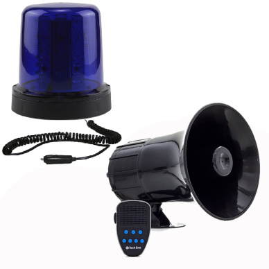 Giroled redondo 128 leds azul com im� e plug e sirene 12v